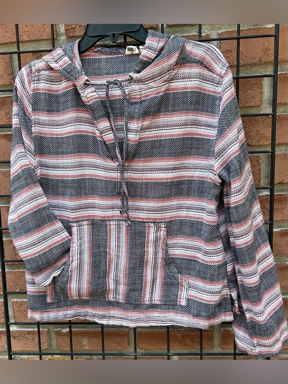 Roxy Striped Hooded Baja Pullover in Black White and Pink